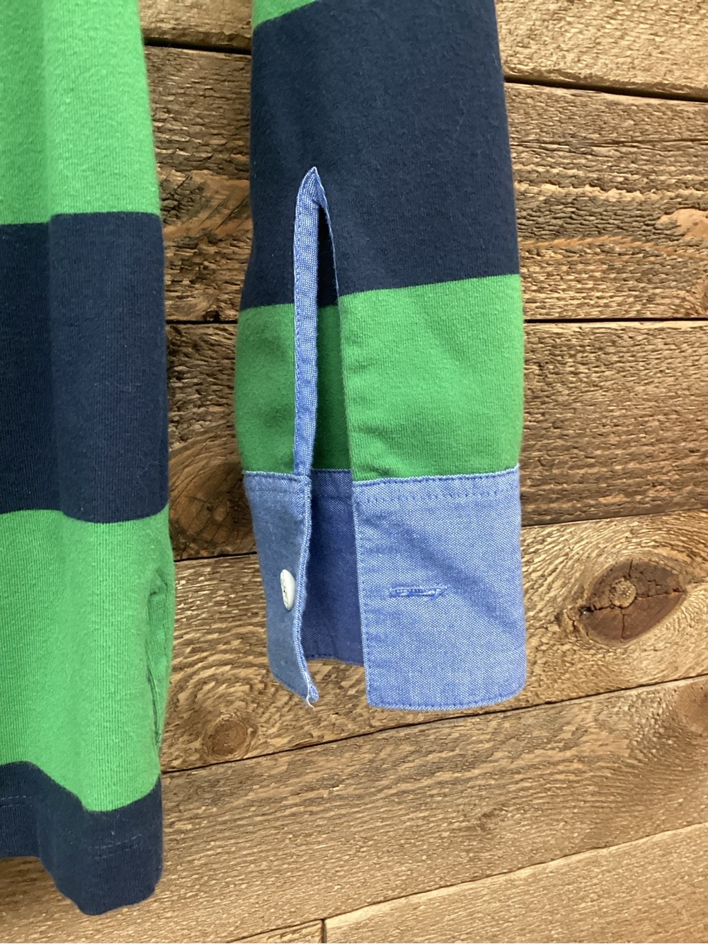 Polo-Style Striped Rugby Sweater - Green & Navy - Picture 5 of 7